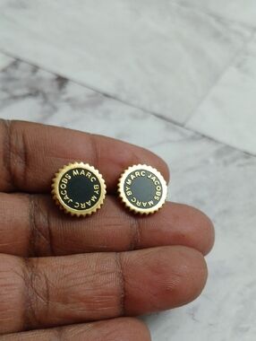 Marc by Marc Jacobs Gold and Black Logo Disc Stud Earrings